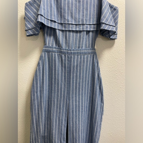 Lost + Wander Striped Jumpsuit Tank Top Off The Shoulders Back Cutout Pockets Sm - Picture 4 of 9